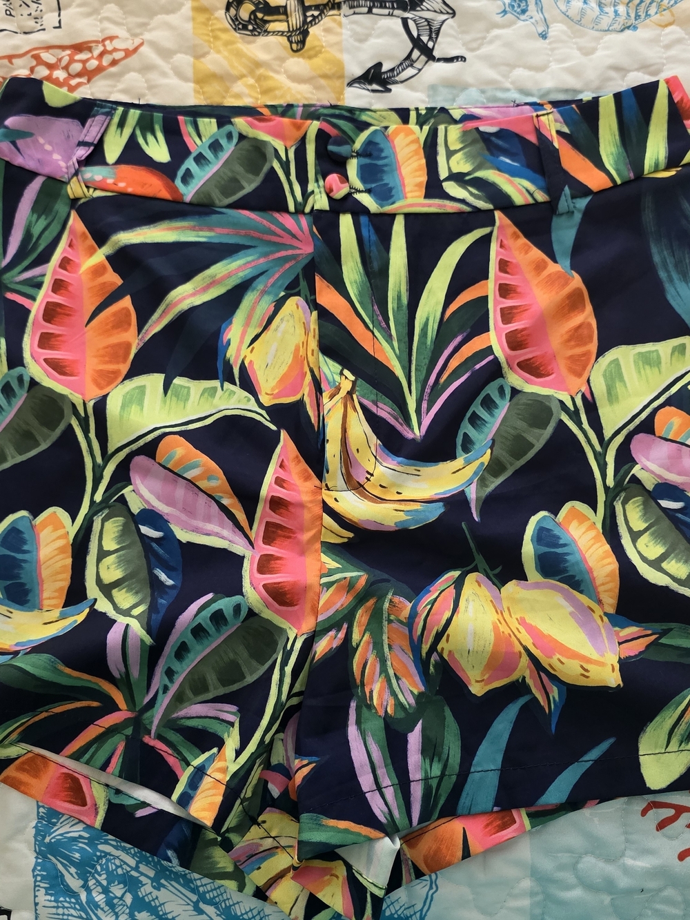SHEIN Navy Tropical High Waist Women’s Shorts with Neon Floral Print